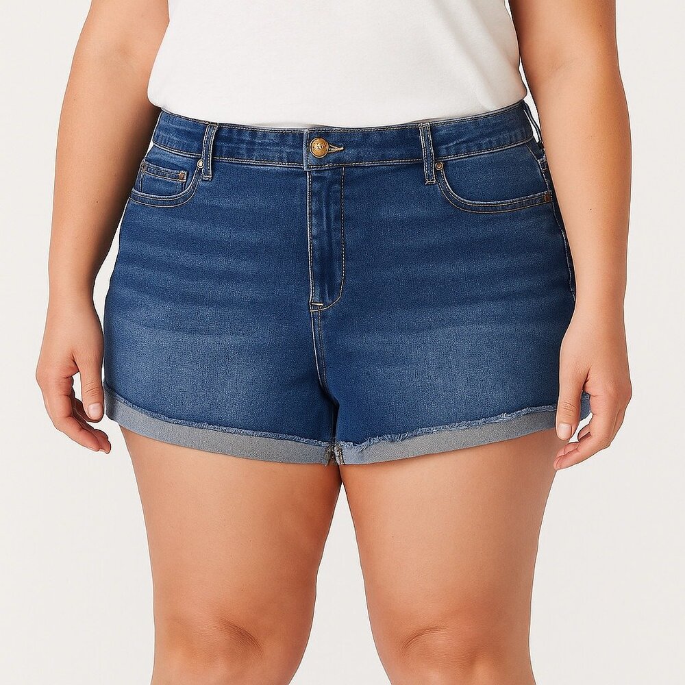 Sofia Jeans High‎ Rise Frayed Hem Denim Shorts Size 18 CHI Short Medium Wash